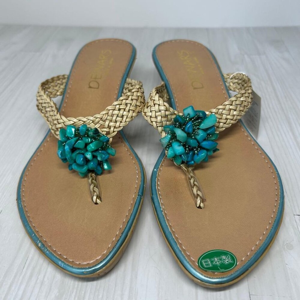 Edgea Turquoise-style beaded wedge sandals